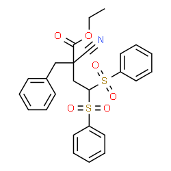 ChemSpider 2D Image | Ethyl 2-benzyl-2-cyano-4,4-bis(phenylsulfonyl)butanoate | C26H25NO6S2
