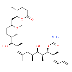 ChemSpider 2D Image | (3Z,5S,6S,7S,8R,9S,11Z,13S,14S,15S,16Z,18S)-8,14-Dihydroxy-18-methoxy-5,7,9,11,13,15-hexamethyl-19-[(2S,3R)-3-methyl-6-oxotetrahydro-2H-pyran-2-yl]-1,3,11,16-nonadecatetraen-6-yl carbamate | C33H55NO7