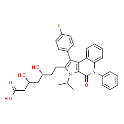 ChemSpider 2D Image | (3R,5R)-7-[1-(4-Fluorophenyl)-3-isopropyl-4-oxo-5-phenyl-4,5-dihydro-3H-pyrrolo[2,3-c]quinolin-2-yl]-3,5-dihydroxyheptanoic acid | C33H33FN2O5