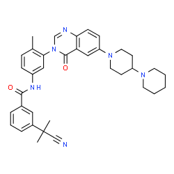 ChemSpider 2D Image | N-{3-[6-(1,4'-Bipiperidin-1'-yl)-4-oxo-3(4H)-quinazolinyl]-4-methylphenyl}-3-(2-cyano-2-propanyl)benzamide | C36H40N6O2