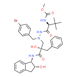 ChemSpider 2D Image | Methyl [(2S)-1-{2-[(2S)-2-benzyl-2-hydroxy-3-{[(1S,2R)-2-hydroxy-2,3-dihydro-1H-inden-1-yl]amino}-3-oxopropyl]-2-(4-bromobenzyl)hydrazino}-3,3-dimethyl-1-oxo-2-butanyl]carbamate | C34H41BrN4O6