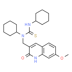 ChemSpider 2D Image | 1,3-Dicyclohexyl-1-[(7-methoxy-2-oxo-1,2-dihydro-3-quinolinyl)methyl]thiourea | C24H33N3O2S