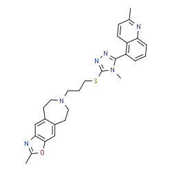 ChemSpider 2D Image | 2-Methyl-7-(3-{[4-methyl-5-(2-methyl-5-quinolinyl)-4H-1,2,4-triazol-3-yl]sulfanyl}propyl)-6,7,8,9-tetrahydro-5H-[1,3]oxazolo[4,5-h][3]benzazepine | C28H30N6OS