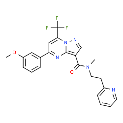 ChemSpider 2D Image | 5-(3-Methoxyphenyl)-N-methyl-N-[2-(2-pyridinyl)ethyl]-7-(trifluoromethyl)pyrazolo[1,5-a]pyrimidine-3-carboxamide | C23H20F3N5O2