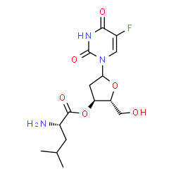 ChemSpider 2D Image | (2R,3S)-5-(5-Fluoro-2,4-dioxo-3,4-dihydro-1(2H)-pyrimidinyl)-2-(hydroxymethyl)tetrahydro-3-furanyl (2S)-2-amino-4-methylpentanoate | C15H22FN3O6