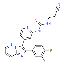 ChemSpider 2D Image | 1-(2-Cyanoethyl)-3-{4-[2-(4-fluoro-3-methylphenyl)imidazo[1,2-b]pyridazin-3-yl]-2-pyridinyl}urea | C22H18FN7O