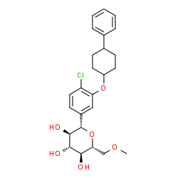 ChemSpider 2D Image | (1S)-1,5-Anhydro-1-{4-chloro-3-[(4-phenylcyclohexyl)oxy]phenyl}-6-O-methyl-D-glucitol | C25H31ClO6