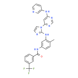 ChemSpider 2D Image | N-[4-Methyl-3-({1-[6-(3-pyridinylamino)-4-pyrimidinyl]-1H-imidazol-2-yl}amino)phenyl]-3-(trifluoromethyl)benzamide | C27H21F3N8O