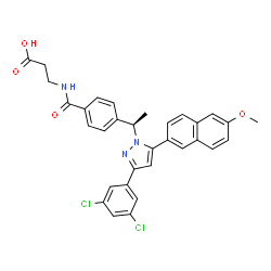 ChemSpider 2D Image | N-(4-{(1R)-1-[3-(3,5-Dichlorophenyl)-5-(6-methoxy-2-naphthyl)-1H-pyrazol-1-yl]ethyl}benzoyl)-beta-alanine | C32H27Cl2N3O4