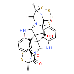 ChemSpider 2D Image | (1S,2S,3S,11R,14R)-2-Hydroxy-3-[(1S,2S,3S,11R,14R)-2-hydroxy-14,18-dimethyl-13,17-dioxo-15,16-dithia-10,12,18-triazapentacyclo[12.2.2.0~1,12~.0~3,11~.0~4,9~]octadeca-4,6,8-trien-3-yl]-14,20-dimethyl-1
5,16,17,18-tetrathia-10,12,20-triazapentacyclo[12.4.2.0~1,12~.0~3,11~.0~4,9~]icosa-4,6,8-triene-13,19-dione | C30H28N6O6S6