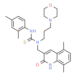 ChemSpider 2D Image | 1-[(5,8-Dimethyl-2-oxo-1,2-dihydro-3-quinolinyl)methyl]-3-(2,4-dimethylphenyl)-1-[3-(4-morpholinyl)propyl]thiourea | C28H36N4O2S