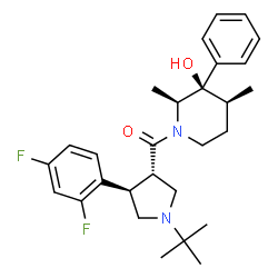 ChemSpider 2D Image | [(3S,4R)-4-(2,4-Difluorophenyl)-1-(2-methyl-2-propanyl)-3-pyrrolidinyl][(2S,3R,4S)-3-hydroxy-2,4-dimethyl-3-phenyl-1-piperidinyl]methanone | C28H36F2N2O2
