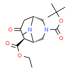 ChemSpider 2D Image | 6-Ethyl 3-(2-methyl-2-propanyl) (1R,5S,6R)-9-methyl-7-oxo-3,9-diazabicyclo[3.3.1]nonane-3,6-dicarboxylate | C16H26N2O5