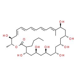 ChemSpider 2D Image | (4S,6S,8S,10R,12R,14R,16S,17E,19E,21E,23E,25E,27S,28R)-3-Butyl-4,6,8,10,12,14,16,27-octahydroxy-17,28-dimethyloxacyclooctacosa-17,19,21,23,25-pentaen-2-one | C33H54O10