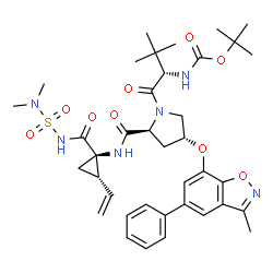 ChemSpider 2D Image | 3-Methyl-N-{[(2-methyl-2-propanyl)oxy]carbonyl}-L-valyl-(4R)-N-{(1R,2S)-1-[(dimethylsulfamoyl)carbamoyl]-2-vinylcyclopropyl}-4-[(3-methyl-5-phenyl-1,2-benzoxazol-7-yl)oxy]-L-prolinamide | C38H50N6O9S