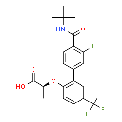 ChemSpider 2D Image | (2S)-2-({3'-Fluoro-4'-[(2-methyl-2-propanyl)carbamoyl]-5-(trifluoromethyl)-2-biphenylyl}oxy)propanoic acid | C21H21F4NO4