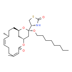ChemSpider 2D Image | (4R)-4-[(1R,10S,13R,15R)-5,10-Dimethyl-15-(octyloxy)-3-oxo-2,14-dioxabicyclo[11.3.1]heptadeca-4,8-dien-15-yl]-1,3-thiazolidin-2-one | C28H45NO5S