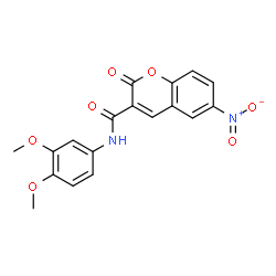 ChemSpider 2D Image | N-(3,4-Dimethoxyphenyl)-6-nitro-2-oxo-2H-chromene-3-carboxamide | C18H14N2O7