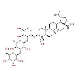 ChemSpider 2D Image | (3beta)-3-{[beta-D-Glucopyranosyl-(1->3)-6-deoxy-alpha-L-mannopyranosyl-(1->2)-alpha-L-arabinopyranosyl]oxy}-23-hydroxylup-20(29)-en-28-oic acid | C47H76O17