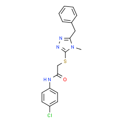 ChemSpider 2D Image | 2-[(5-Benzyl-4-methyl-4H-1,2,4-triazol-3-yl)sulfanyl]-N-(4-chlorophenyl)acetamide | C18H17ClN4OS