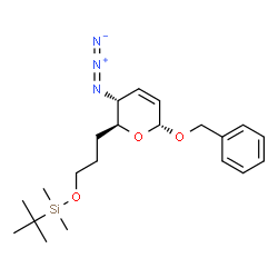ChemSpider 2D Image | {3-[(2S,3R,6R)-3-Azido-6-(benzyloxy)-3,6-dihydro-2H-pyran-2-yl]propoxy}(dimethyl)(2-methyl-2-propanyl)silane | C21H33N3O3Si