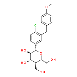 ChemSpider 2D Image | (1S)-1,5-Anhydro-1-[4-chloro-3-(4-methoxybenzyl)phenyl]-4-deoxy-4-(hydroxymethyl)-D-glucitol | C21H25ClO6