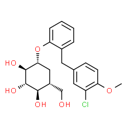 ChemSpider 2D Image | (1R,2S,3R,4R,6R)-4-[2-(3-Chloro-4-methoxybenzyl)phenoxy]-6-(hydroxymethyl)-1,2,3-cyclohexanetriol | C21H25ClO6