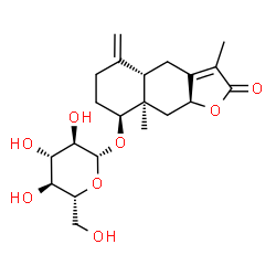 ChemSpider 2D Image | (4aS,8S,8aR,9aS)-3,8a-Dimethyl-5-methylene-2-oxo-2,4,4a,5,6,7,8,8a,9,9a-decahydronaphtho[2,3-b]furan-8-yl beta-D-glucopyranoside | C21H30O8