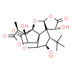 ChemSpider 2D Image | (1R,3S,6R,8S,9R,16S,17R)-6,9,17-Trihydroxy-16-methyl-8-(2-methyl-2-propanyl)-2,4,14,19-tetraoxahexacyclo[8.7.2.0~1,11~.0~3,7~.0~7,11~.0~13,17~]nonadecane-5,15,18-trione | C20H24O10