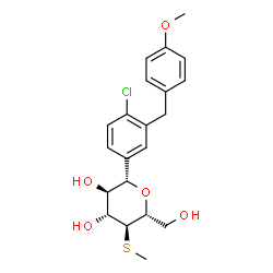 ChemSpider 2D Image | (1S)-1,5-Anhydro-1-[4-chloro-3-(4-methoxybenzyl)phenyl]-4-S-methyl-4-thio-D-glucitol | C21H25ClO5S