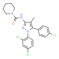 ChemSpider 2D Image | N-[5-(4-Chlorophenyl)-1-(2,4-dichlorophenyl)-4-methyl-1H-pyrazol-3-yl]-1-piperidinecarboxamide | C22H21Cl3N4O