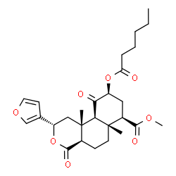 ChemSpider 2D Image | Methyl (2S,4aR,6aR,7R,9S,10aS,10bR)-2-(3-furyl)-9-(hexanoyloxy)-6a,10b-dimethyl-4,10-dioxododecahydro-2H-benzo[f]isochromene-7-carboxylate | C27H36O8