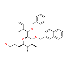 ChemSpider 2D Image | (1S,5R)-1,5-Anhydro-1-[(1S,2R)-1-(benzyloxy)-2-methyl-3-buten-1-yl]-3,4-dideoxy-5-(3-hydroxypropyl)-3,4-dimethyl-2-O-(2-naphthylmethyl)-D-xylitol | C33H42O4