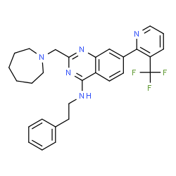 ChemSpider 2D Image | 2-(1-Azepanylmethyl)-N-(2-phenylethyl)-7-[3-(trifluoromethyl)-2-pyridinyl]-4-quinazolinamine | C29H30F3N5