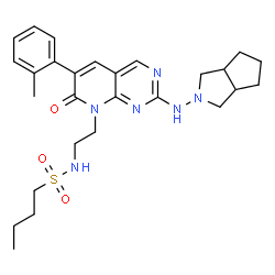 ChemSpider 2D Image | N-{2-[2-(Hexahydrocyclopenta[c]pyrrol-2(1H)-ylamino)-6-(2-methylphenyl)-7-oxopyrido[2,3-d]pyrimidin-8(7H)-yl]ethyl}-1-butanesulfonamide | C27H36N6O3S