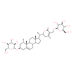 ChemSpider 2D Image | (1alpha,3beta,8xi,9xi,14xi,17xi)-26-(beta-D-Glucopyranosyloxy)-1-methyl-27-oxo-22,27-epoxyergosta-5,24-dien-3-yl beta-D-glucopyranoside | C41H64O14