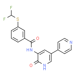ChemSpider 2D Image | 3-[(Difluoromethyl)sulfanyl]-N-(6-oxo-1,6-dihydro-3,4'-bipyridin-5-yl)benzamide | C18H13F2N3O2S