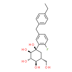 ChemSpider 2D Image | (1R,2R,3S,4R,5R)-1-[5-(4-Ethylbenzyl)-2-fluorophenyl]-5-(hydroxymethyl)-1,2,3,4-cyclohexanetetrol | C22H27FO5