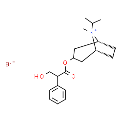 ChemSpider 2D Image | (1R,5R)-3-[(3-Hydroxy-2-phenylpropanoyl)oxy]-8-isopropyl-8-methyl-8-azoniabicyclo[3.2.1]octane bromide | C20H30BrNO3