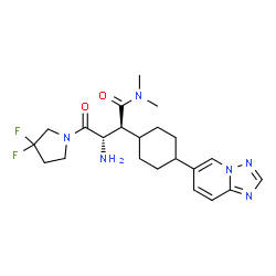 ChemSpider 2D Image | (2S,3S)-3-Amino-4-(3,3-difluoro-1-pyrrolidinyl)-N,N-dimethyl-4-oxo-2-[4-([1,2,4]triazolo[1,5-a]pyridin-6-yl)cyclohexyl]butanamide | C22H30F2N6O2