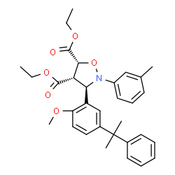 ChemSpider 2D Image | Diethyl (3R,4S,5R)-3-[2-methoxy-5-(2-phenyl-2-propanyl)phenyl]-2-(3-methylphenyl)-1,2-oxazolidine-4,5-dicarboxylate | C32H37NO6