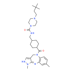 ChemSpider 2D Image | 4-(3,3-Dimethylbutyl)-N-({4-[(1,8-dimethyl-2,4-dihydropyrazolo[3,4-b][1,5]benzodiazepin-5(1H)-yl)carbonyl]cyclohexyl}methyl)-1-piperazinecarboxamide | C31H47N7O2