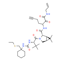ChemSpider 2D Image | (1R,2S,5S)-N-[1-(Allylamino)-1,2-dioxo-6-heptyn-3-yl]-3-[N-({1-[(ethylsulfanyl)methyl]cyclohexyl}carbamoyl)-3-methyl-L-valyl]-6,6-dimethyl-3-azabicyclo[3.1.0]hexane-2-carboxamide | C34H53N5O5S