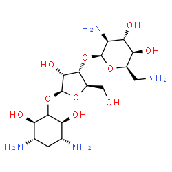 ChemSpider 2D Image | (2R,3S,5R,6S)-3,5-Diamino-2,6-dihydroxycyclohexyl 3-O-(2,6-diamino-2,6-dideoxy-beta-D-idopyranosyl)-beta-D-ribofuranoside | C17H34N4O10