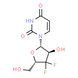 ChemSpider 2D Image | 1-(3-Deoxy-3,3-difluoro-beta-L-erythro-pentofuranosyl)-2,4(1H,3H)-pyrimidinedione | C9H10F2N2O5