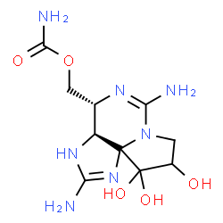 ChemSpider 2D Image | [(3aS,4R)-2,6-Diamino-9,10,10-trihydroxy-3a,4,9,10-tetrahydro-3H,8H-pyrrolo[1,2-c]purin-4-yl]methyl carbamate | C10H17N7O5