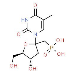 ChemSpider 2D Image | 1,3-Dideoxy-2-(5-methyl-2,4-dioxo-3,4-dihydro-1(2H)-pyrimidinyl)-1-phosphono-D-erythro-hex-2-ulofuranosyl | C11H17N2O8P