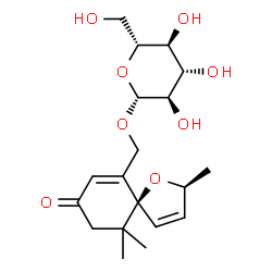 ChemSpider 2D Image | [(2S,5S)-2,10,10-Trimethyl-8-oxo-1-oxaspiro[4.5]deca-3,6-dien-6-yl]methyl beta-D-glucopyranoside | C19H28O8