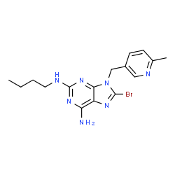 ChemSpider 2D Image | 8-Bromo-N~2~-butyl-9-[(6-methyl-3-pyridinyl)methyl]-9H-purine-2,6-diamine | C16H20BrN7