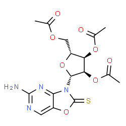 ChemSpider 2D Image | 5-Amino-3-(2,3,5-tri-O-acetyl-beta-D-ribofuranosyl)[1,3]oxazolo[4,5-d]pyrimidine-2(3H)-thione | C16H18N4O8S
